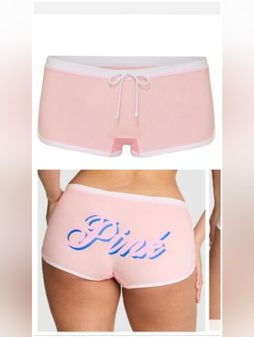 PINK Victoria's Secret Cotton Dorm Boyshort Panty Shorts PINKWITH WHITE TRIM